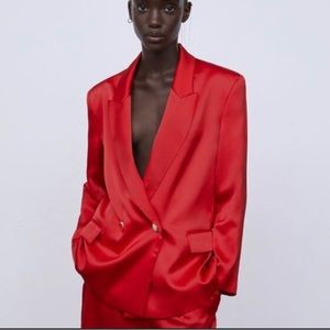 NWT ZARA Red Satin Double Breasted Jacket